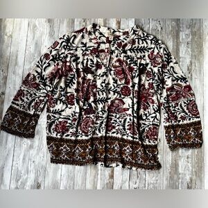 Lucky Brand Multicolor Paisley Floral and Bird Blouse